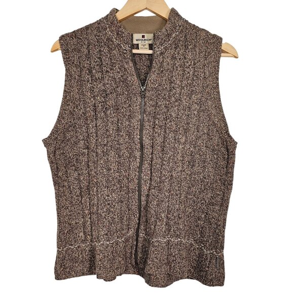Woolrich Hickory Heather Vest Women's‎ M Brown Wool Blend Full Zip Ribbed - Picture 1 of 11